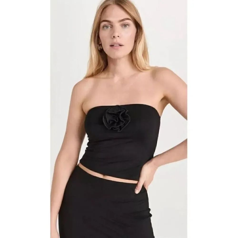 Reformation Adalynn Rose Appliqué Black Knit Jersey Top NWT Size Medium